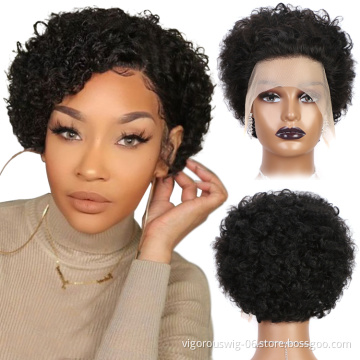 Vigorous afro kinky short wholesale 6 inch double sided xuchang ladies brazilian full human hair lace front wigs for black women